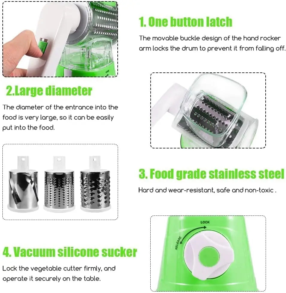 Cheese Grater, Vegetable Slicer with 3 Drum Blades