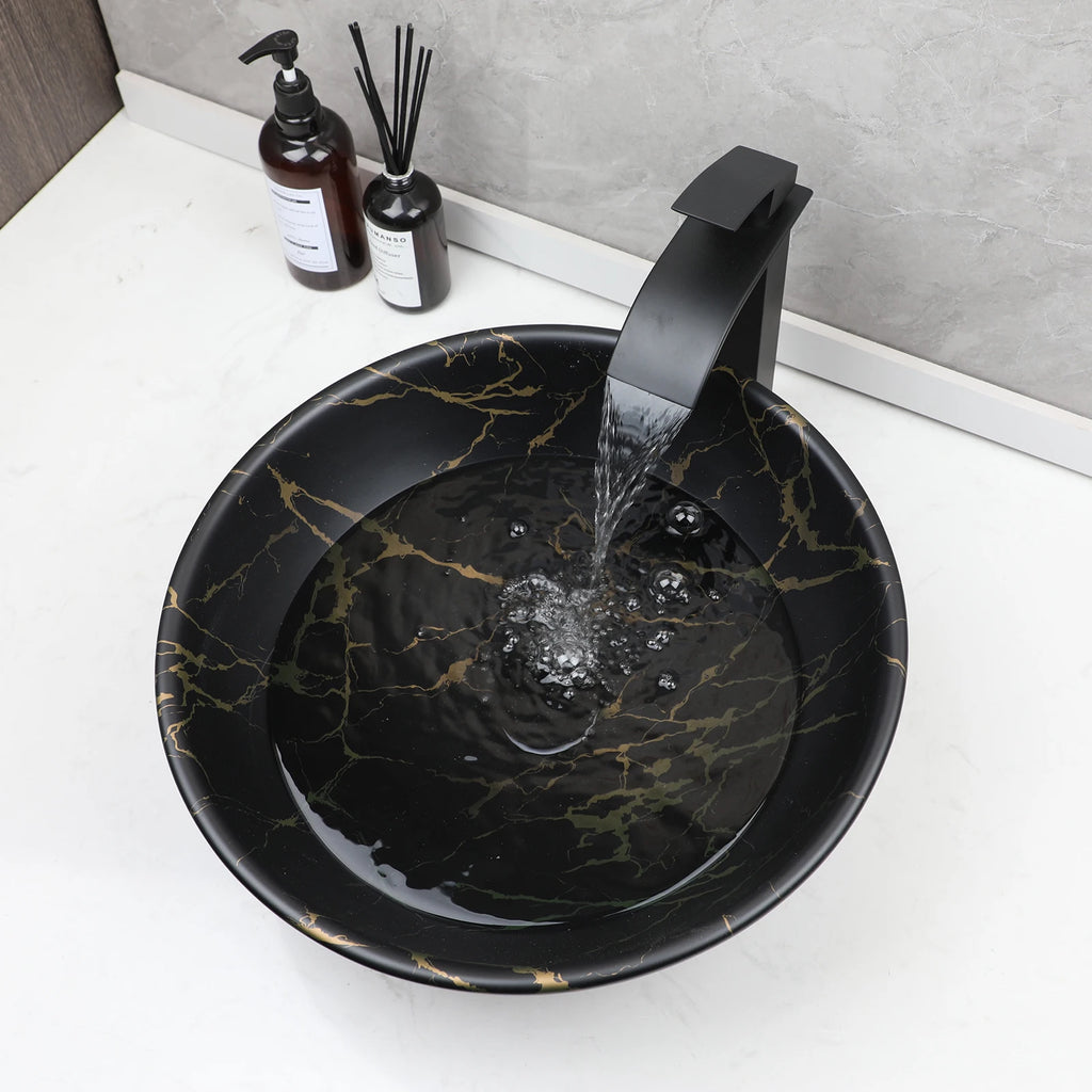 17'' Round Vessel Vanity Sink, Faucet, Drain Set