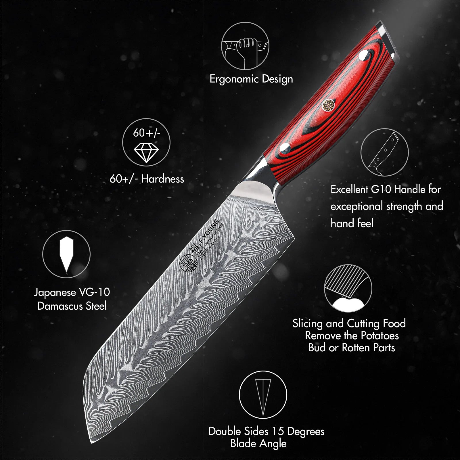 7 Inch Japanese Santoku Knife 67 Layer Damascus Steel