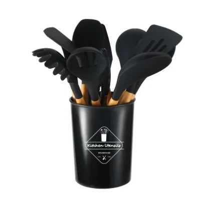 12PCS Wooden Handle Silicone Kitchen Utensils