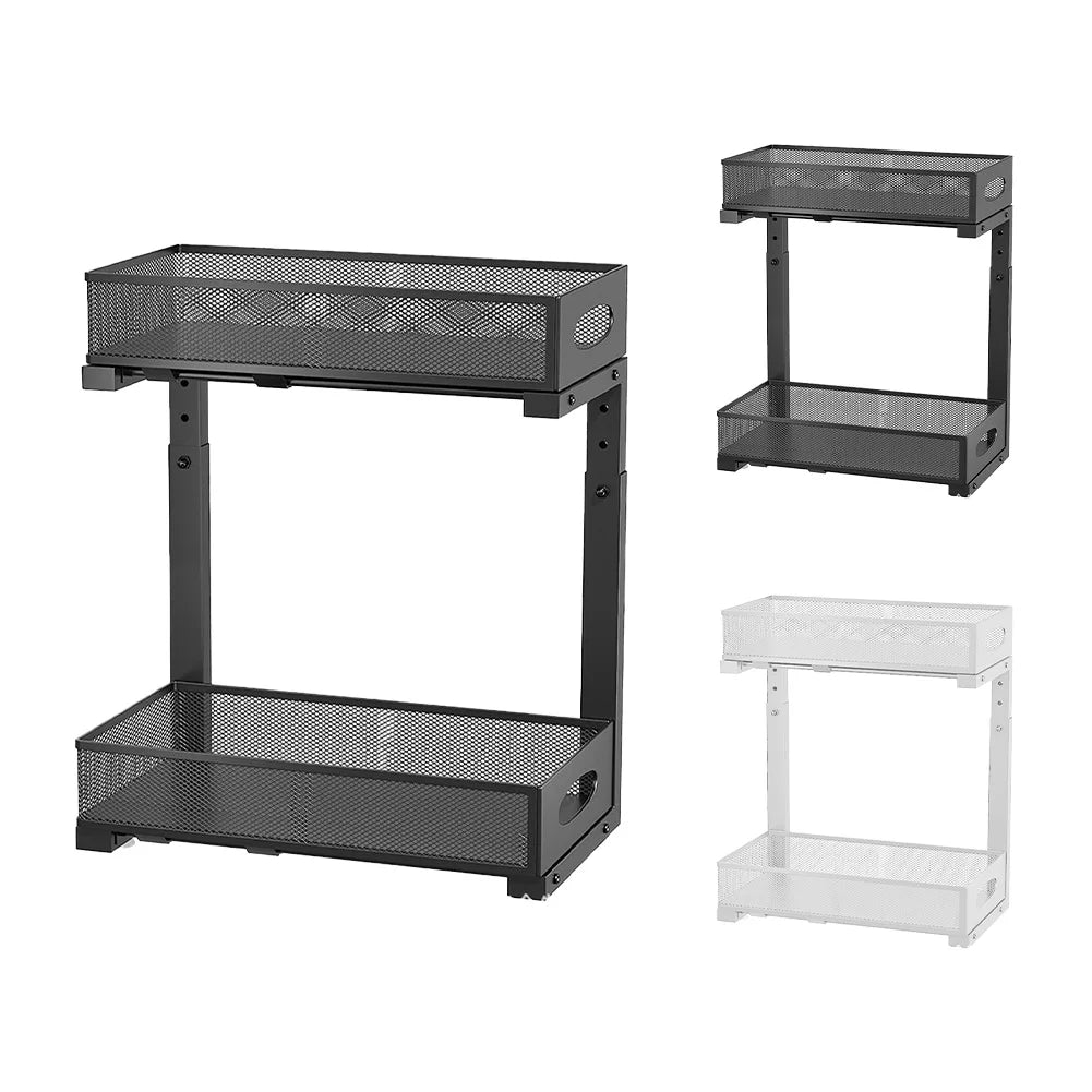 2-Tier Adjustable Height Under Sink Organizer, Pull Out Drawer