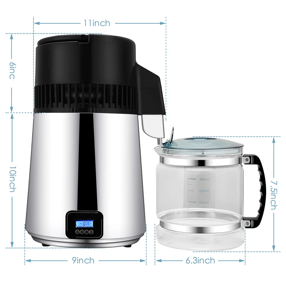 4L Water Distiller, Stainless Steel, Outlet Glass Container