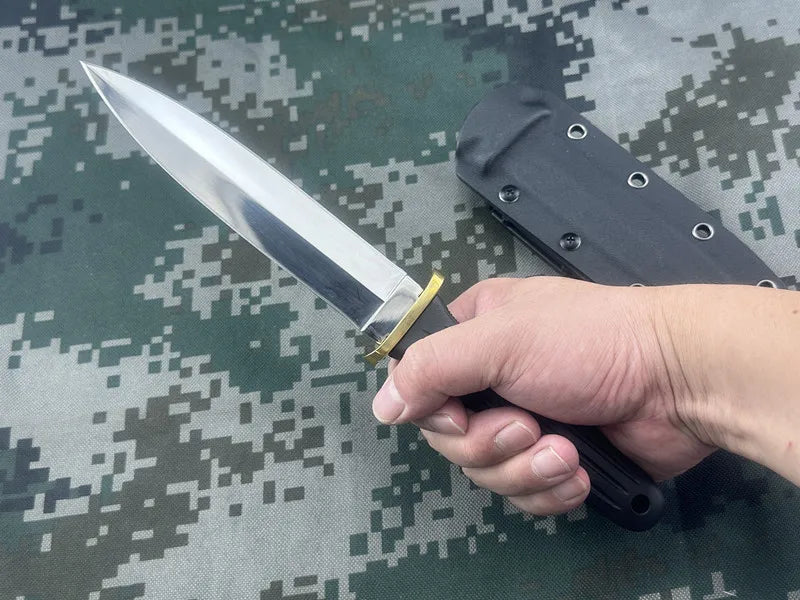 double-edged straight blade knife, sheath