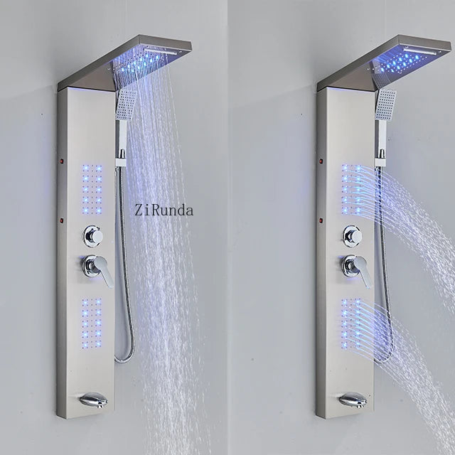 LED, massage, matte black, Stainless column, waterfall faucet