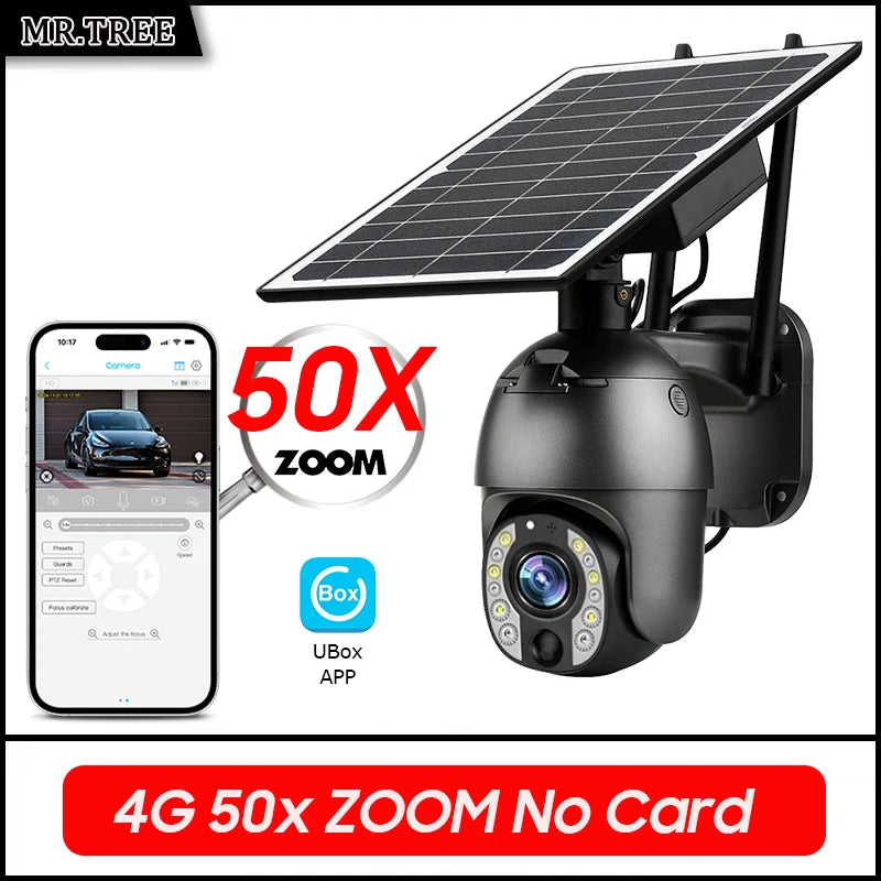 Solar Outdoor Surveillance Camera, 50X Zoom, Humanoid Tracking