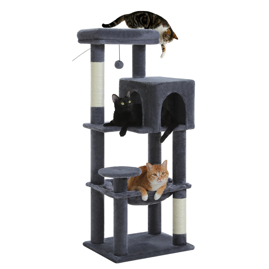 5-Level Cat Tree 113cm Cat Tower with Top Perch,Soft Condo,Natural Sisal Scratching Post,Attractive Pompom,Anti-tip kit,Hammock