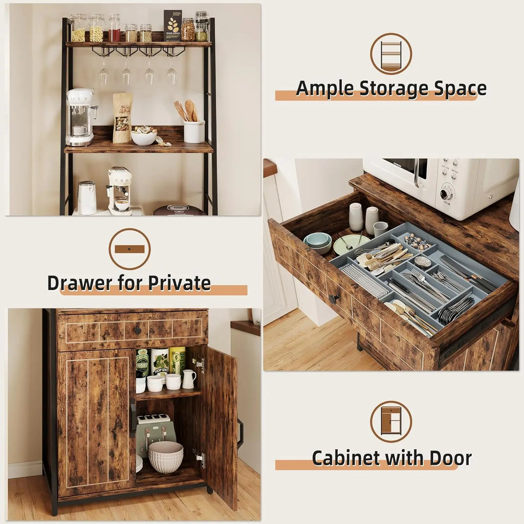 Bakers Rack with Cabinet 70.8" Microwave Stand