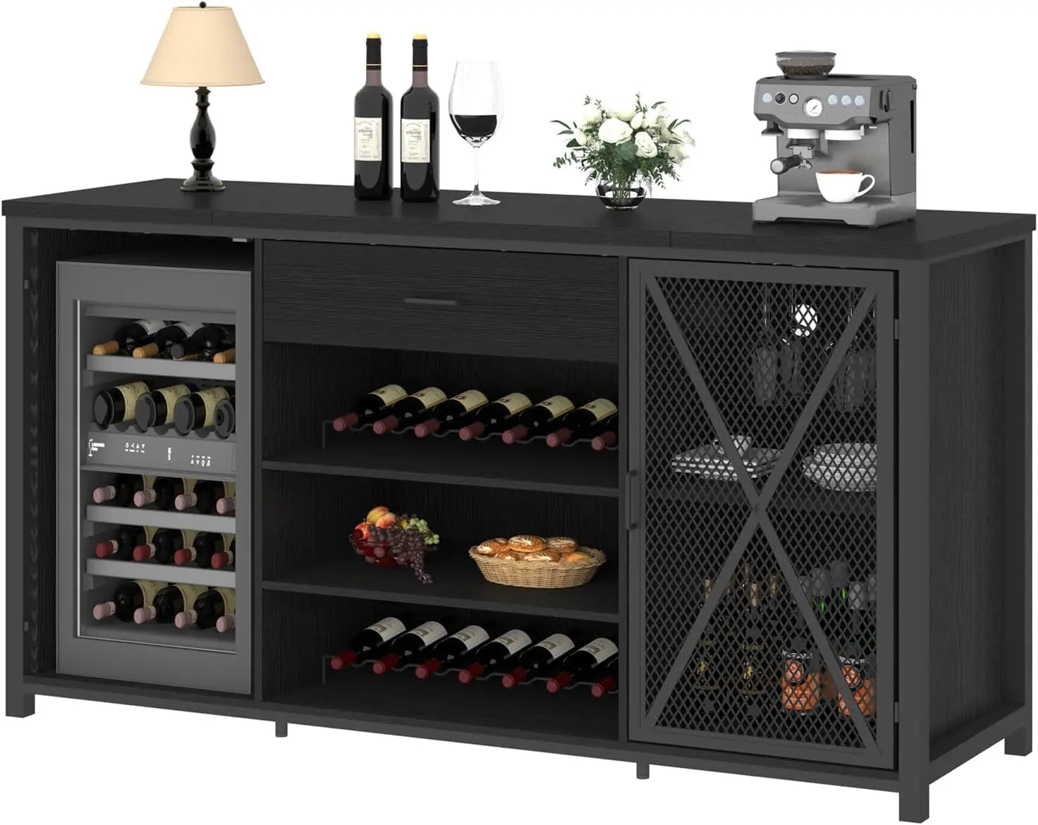 Long Coffee Bar, Wine, Liquor Cabinet, Fridge Space