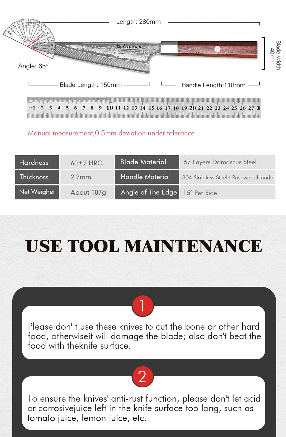 6" Honesuki Utility Knife Damascus Steel Chef Knives