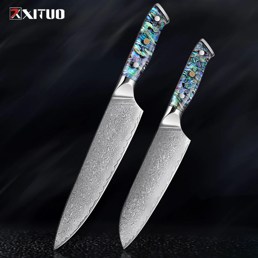1-9 Pc. Damascus Steel Kitchen Knives Set Abalone Handle