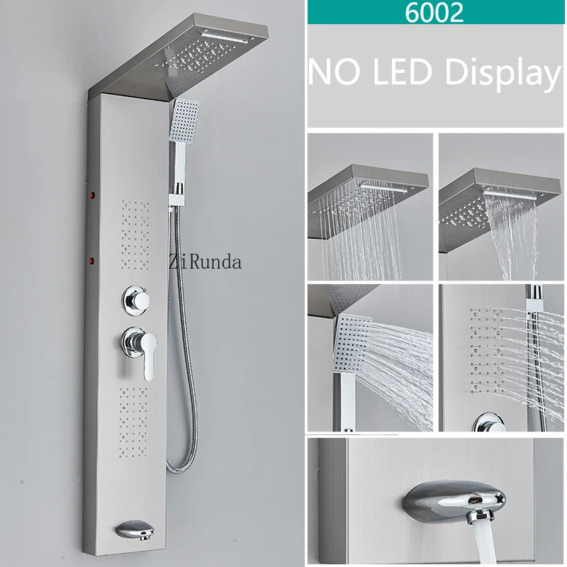 LED, massage, matte black, Stainless column, waterfall faucet