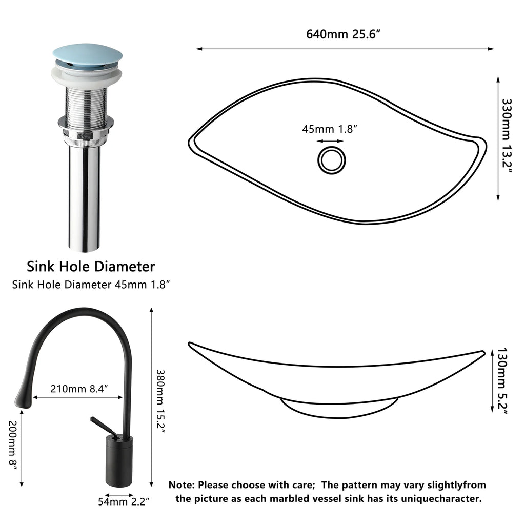 Blue Vessel Sink Deck Mounted, One Handle Faucet, Drain Set