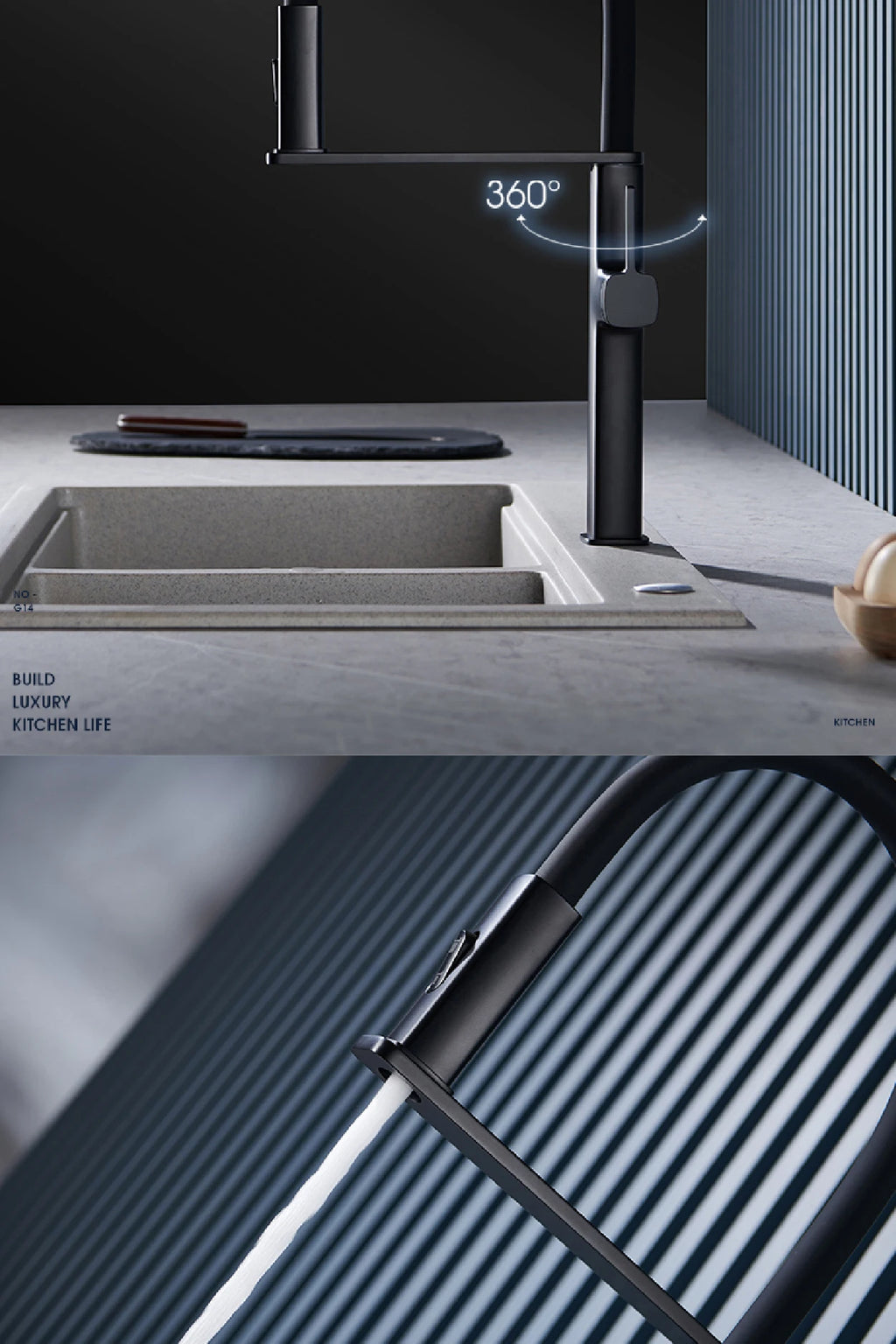 black kitchen faucet, 2 function Spray