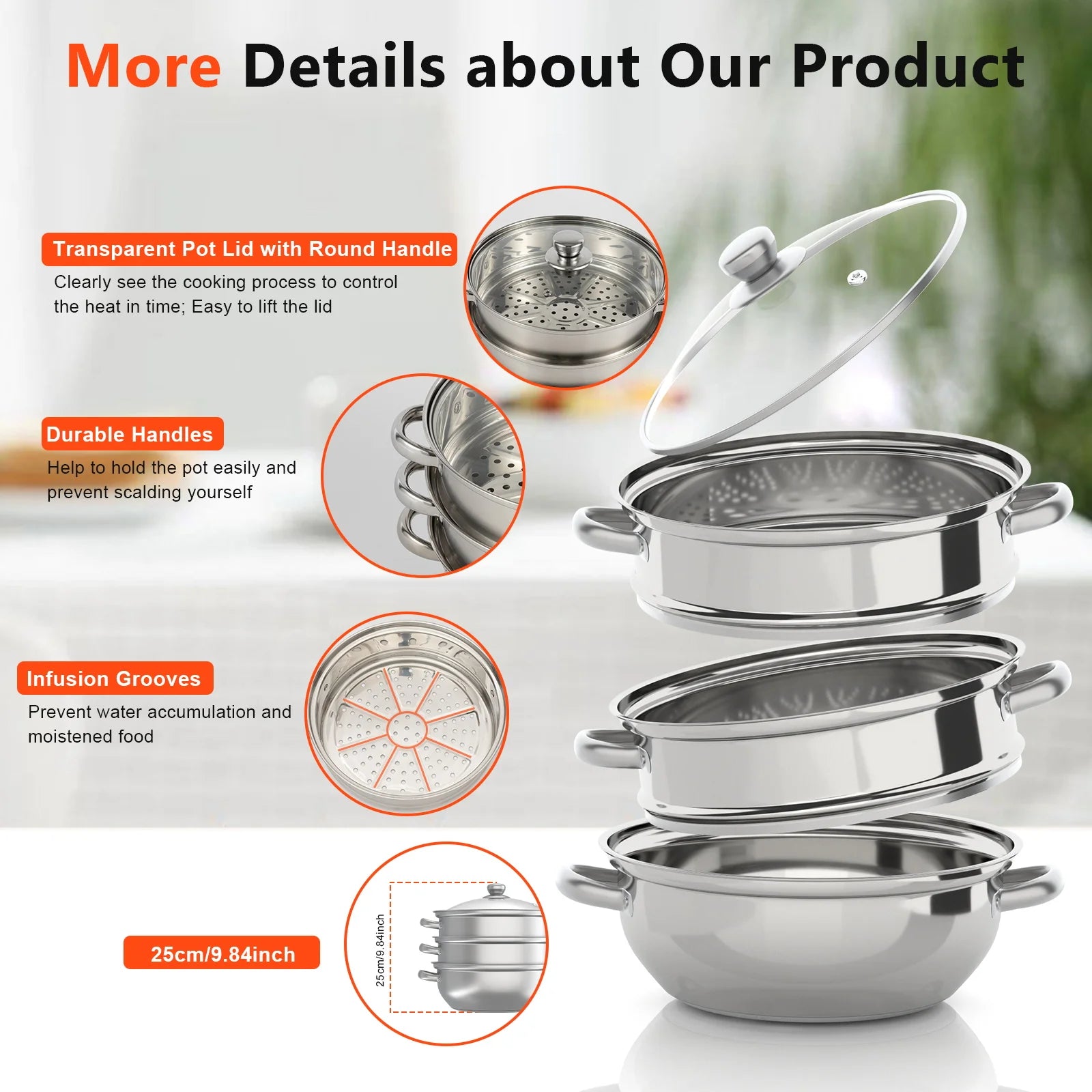 28CM 3-Tier Large Stainless Steel Steam Cooker