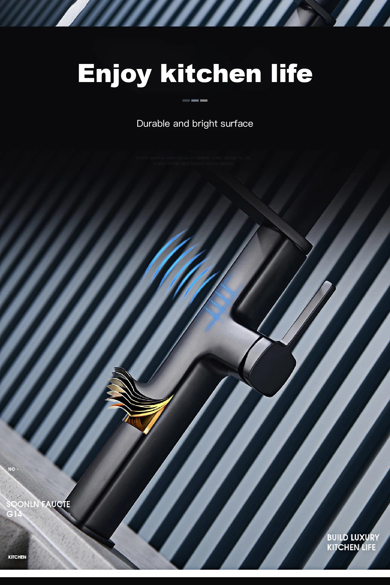 black kitchen faucet, 2 function Spray