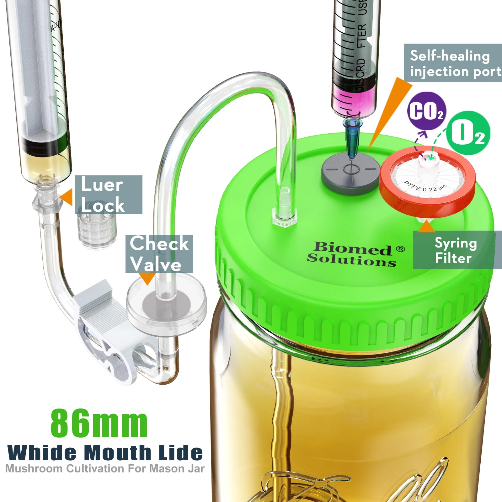 Liquid Culture Lid, Tubing, Media Extraction Mason Jar