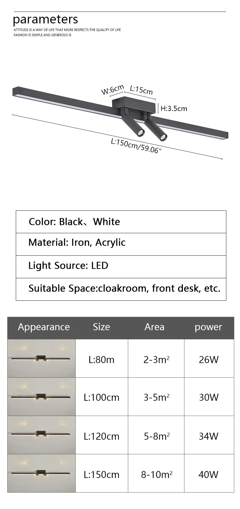 Ceiling Lamp Track Lighting, Black, White