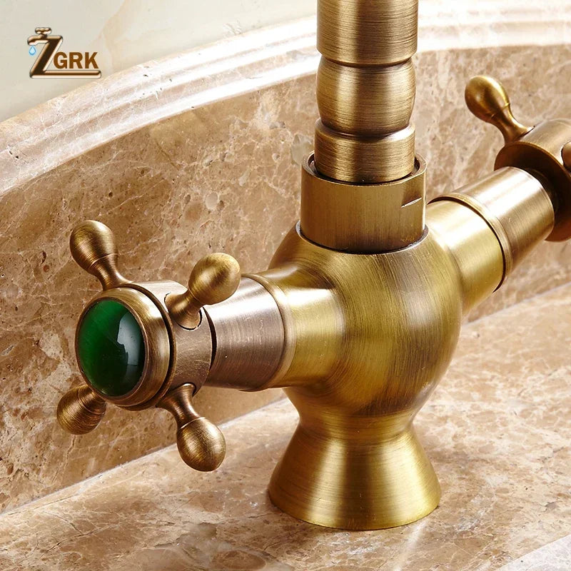 Antique Brass bathroom Dual Handle Faucet