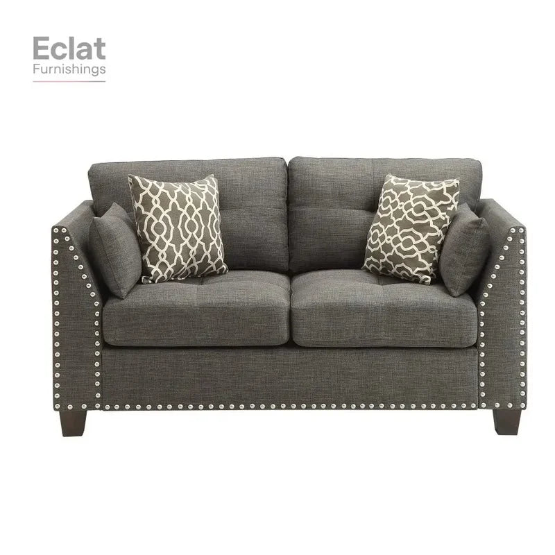 Light Charcoal Linen Loveseat with 4 Pillows