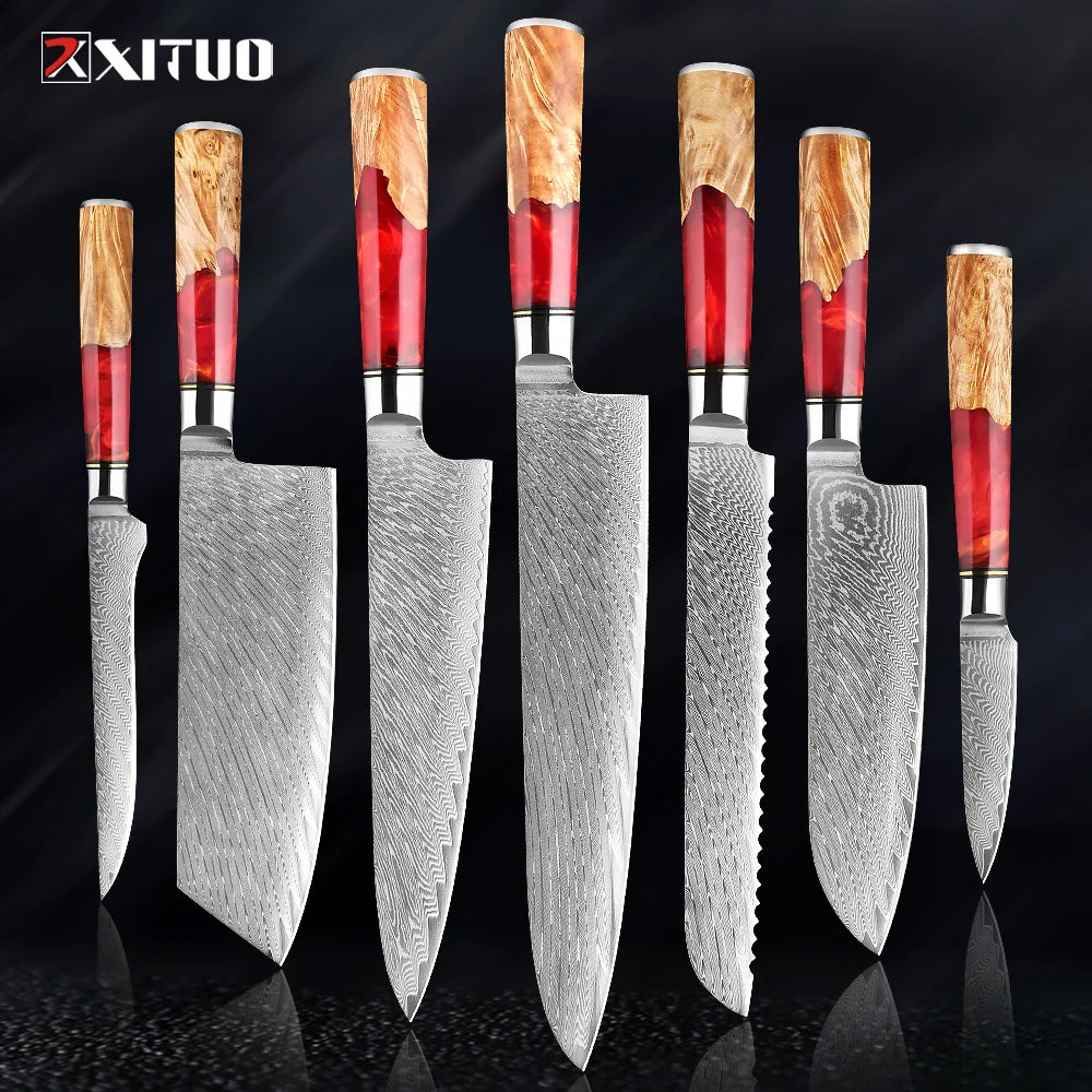 1-9Piece Damascus Steel Kitchen Knives Set