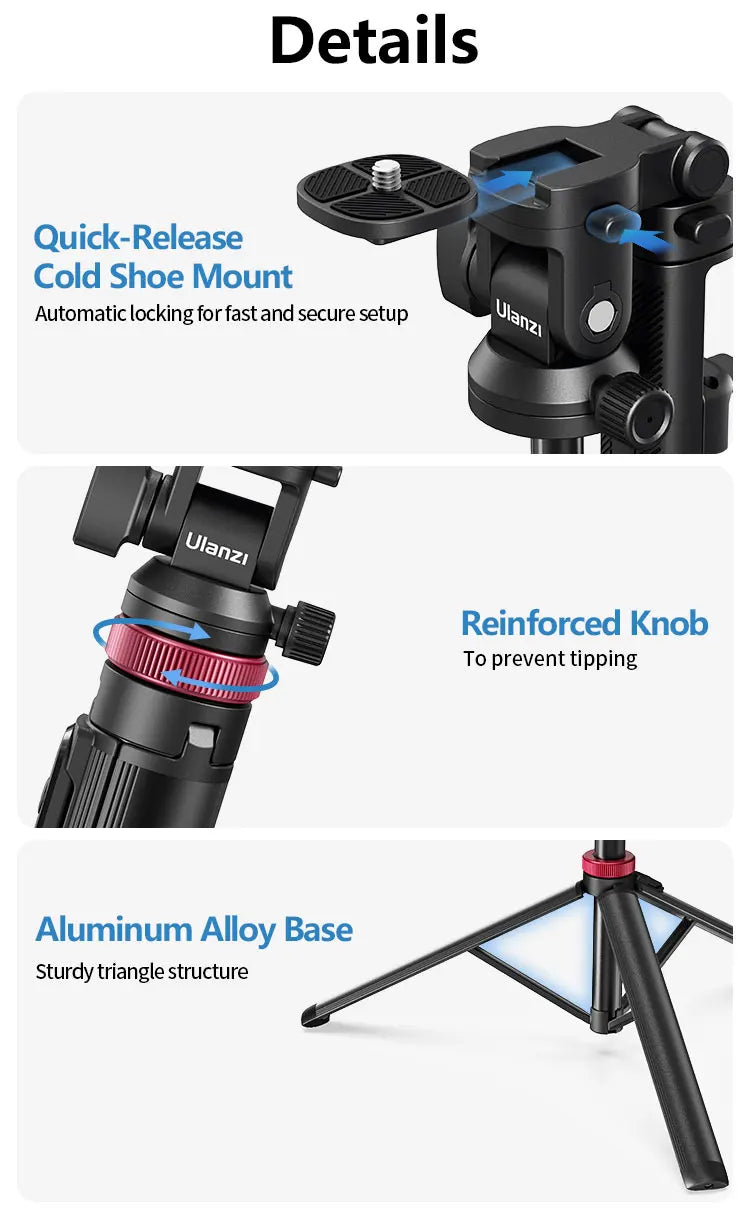 Camera Tripod, Bluetooth Remote, Double Cold Shoe Gimbal