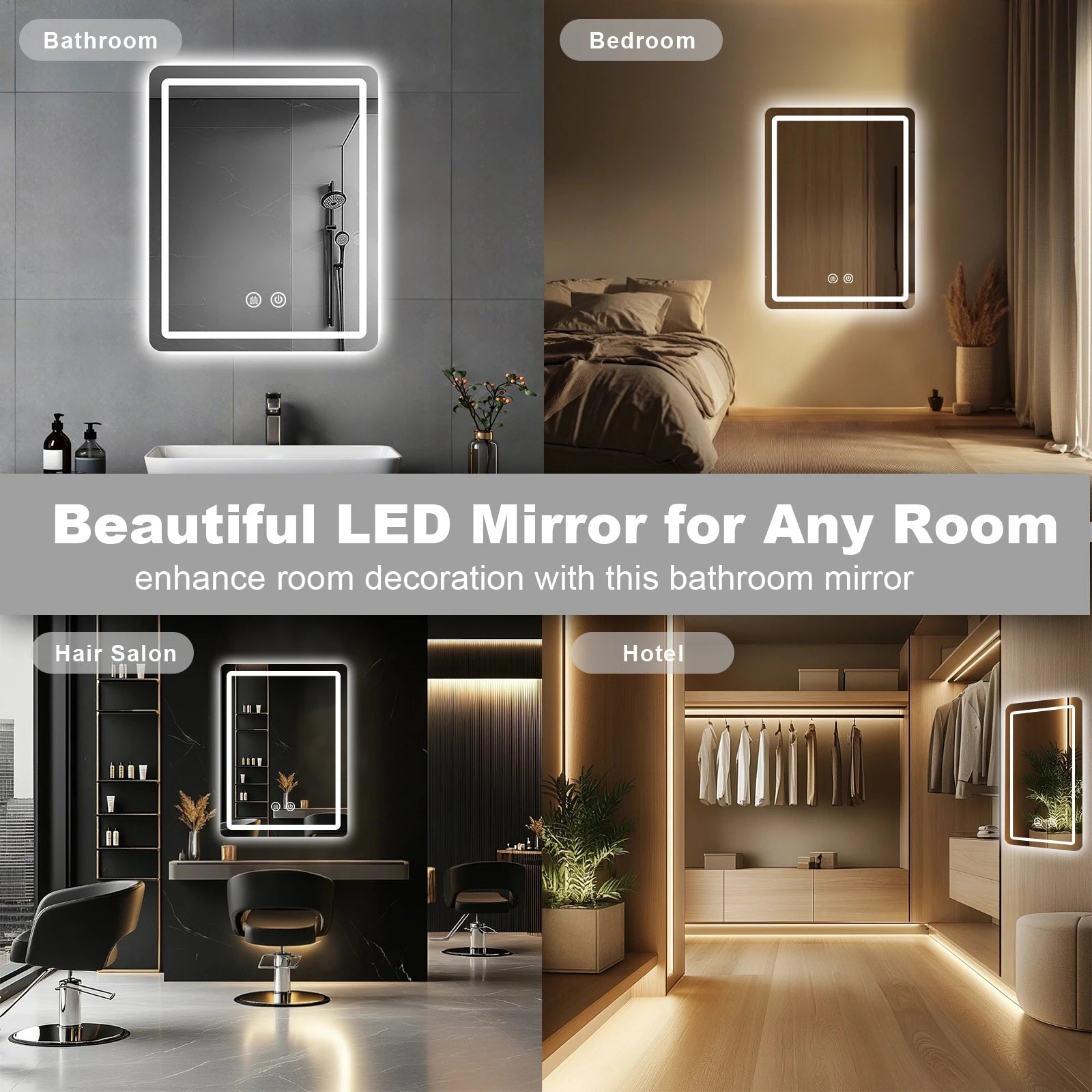 20x28 inch LED Bathroom Mirror Vanity Mirrors with Backlit Lights Fogless Makeup Mirror Wall Mounted with Demister