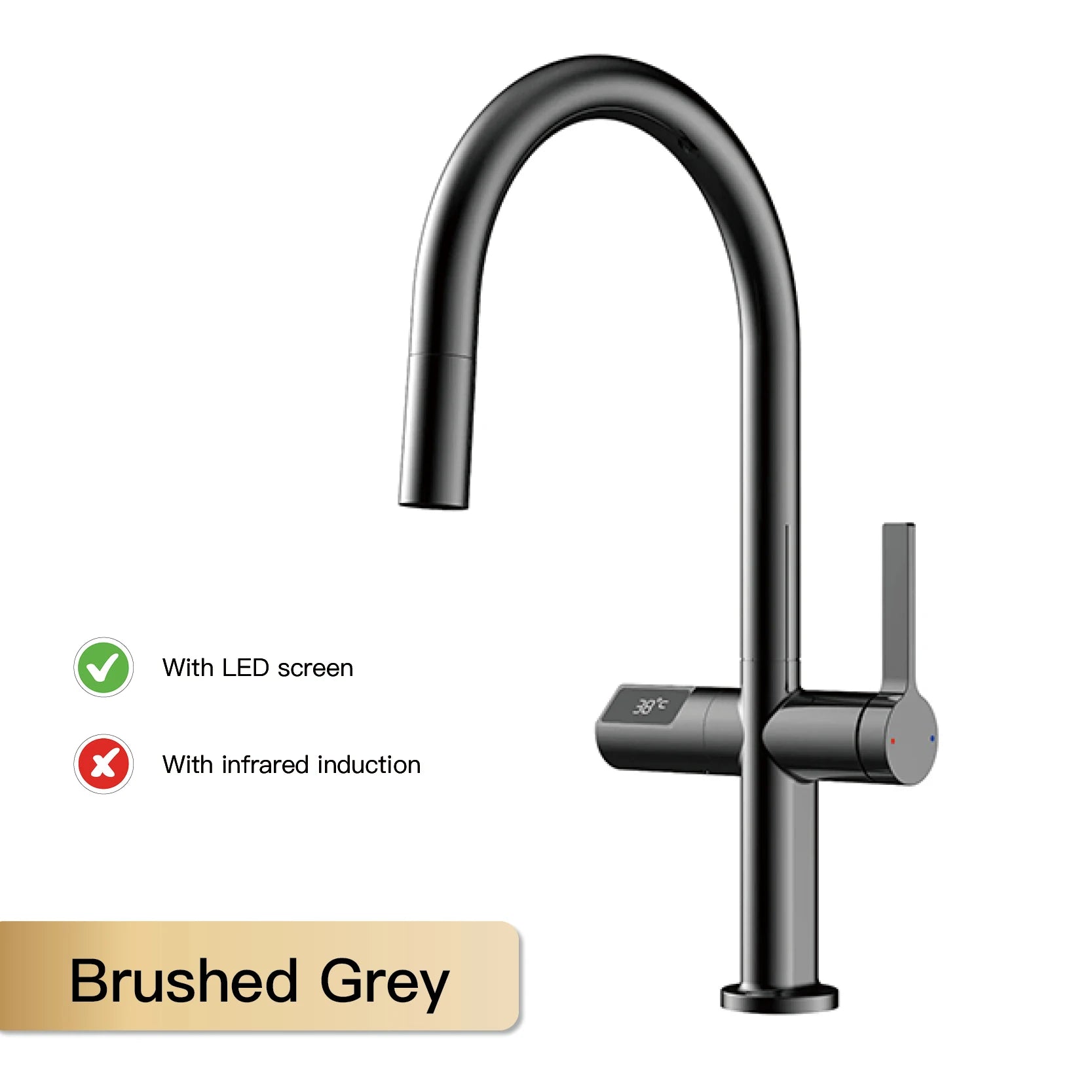 gun gray kitchen faucet, LED digital sensing, 2-function spay