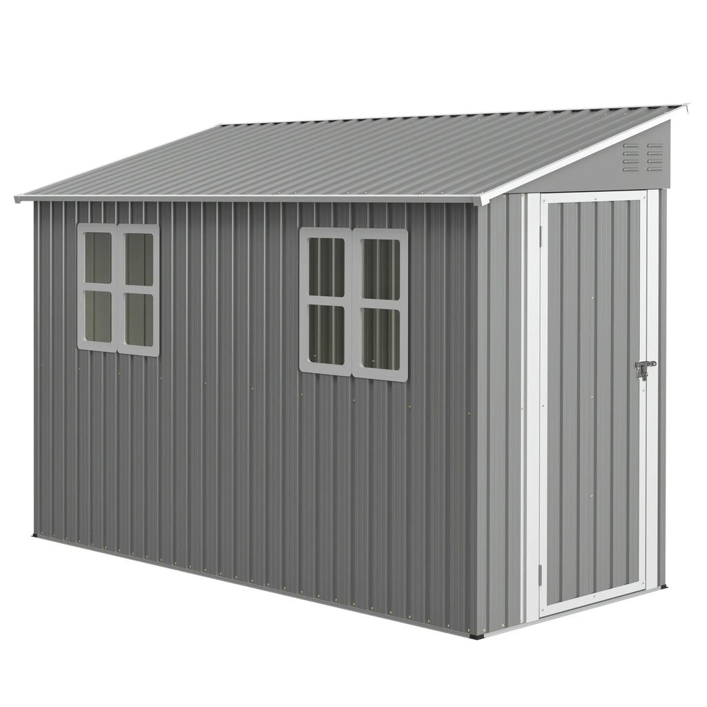 4x10 FT Galvanized Steel Shed, Lockable Storage, Windows