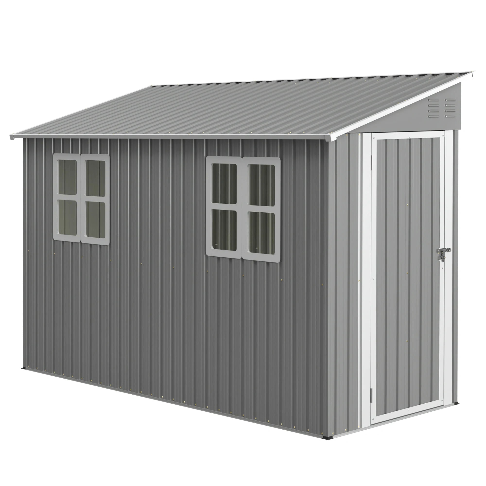 4x10 FT Galvanized Steel Shed, Lockable Storage, Windows