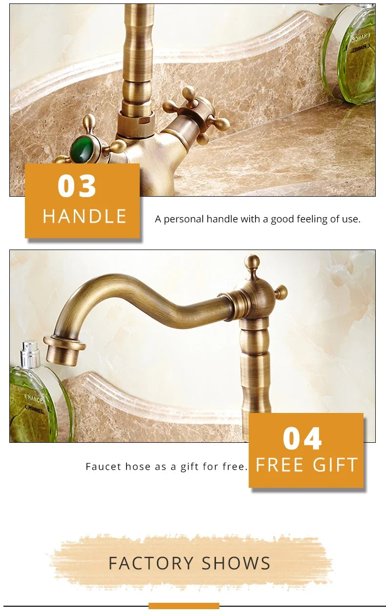 Antique Brass bathroom Dual Handle Faucet