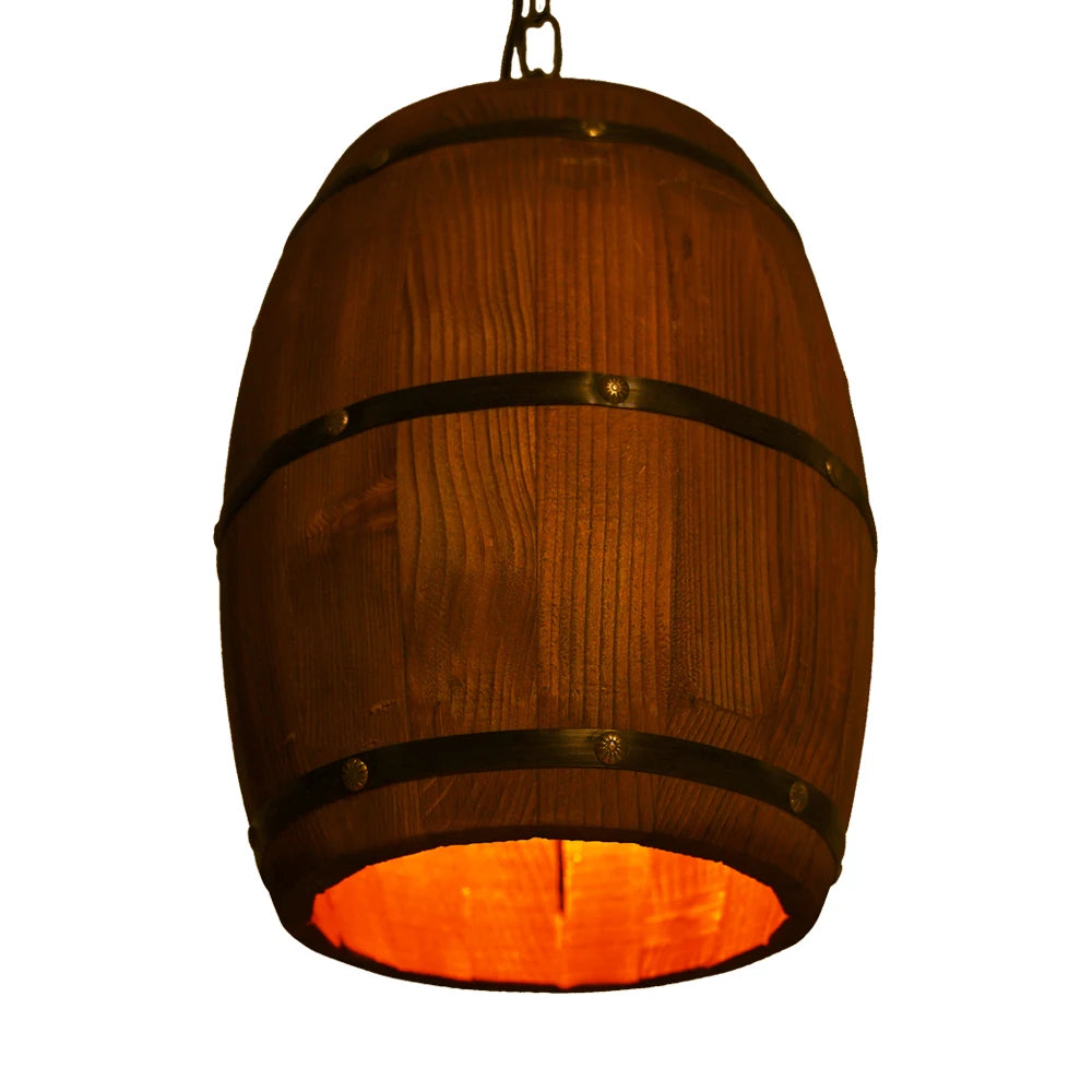 Wood Wine Barrel Pendant Light, Industrial Ceiling Lamp