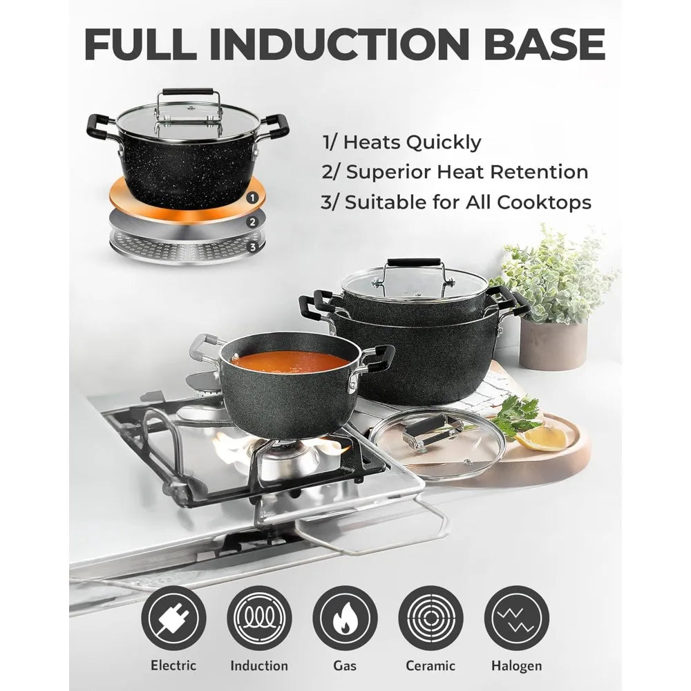 Granitestone Nonstick Pots and Pans Set, Nonstick, 5qt 3qt 1qt