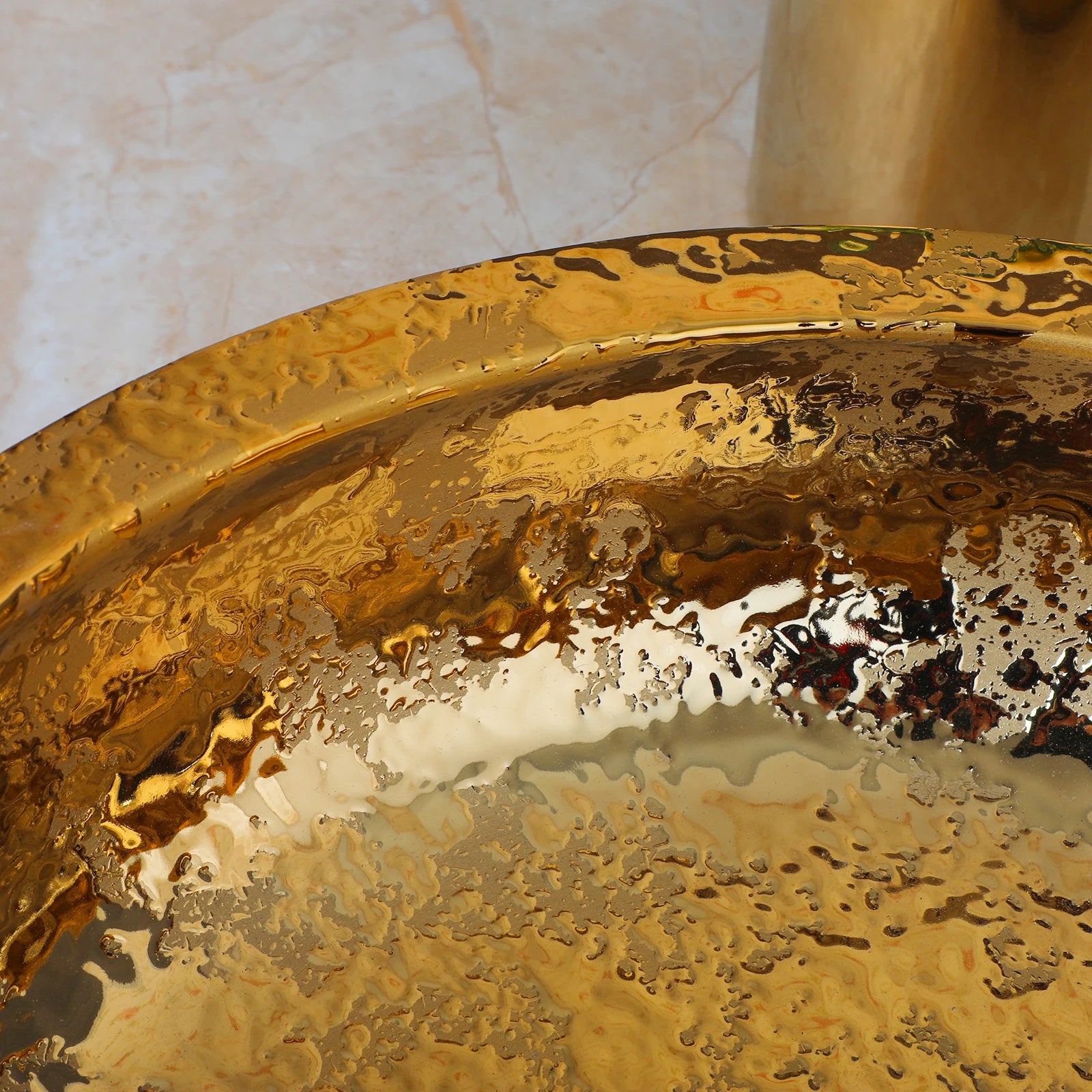 15" Gold Vessel Sink with Faucet, Drain