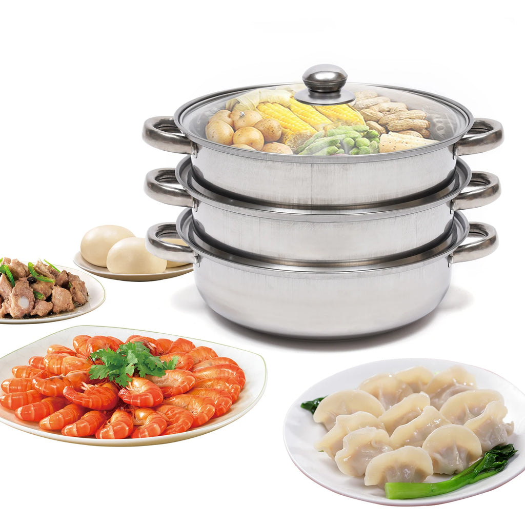28CM 3-Tier Large Stainless Steel Steam Cooker