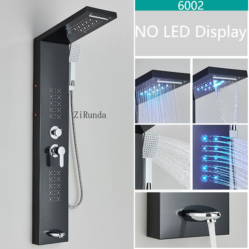 LED, massage, matte black, Stainless column, waterfall faucet