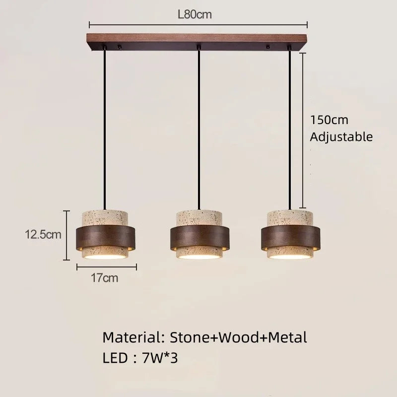 Natural Stone LED Pendant Lamp, Wood, Cord Adjustable