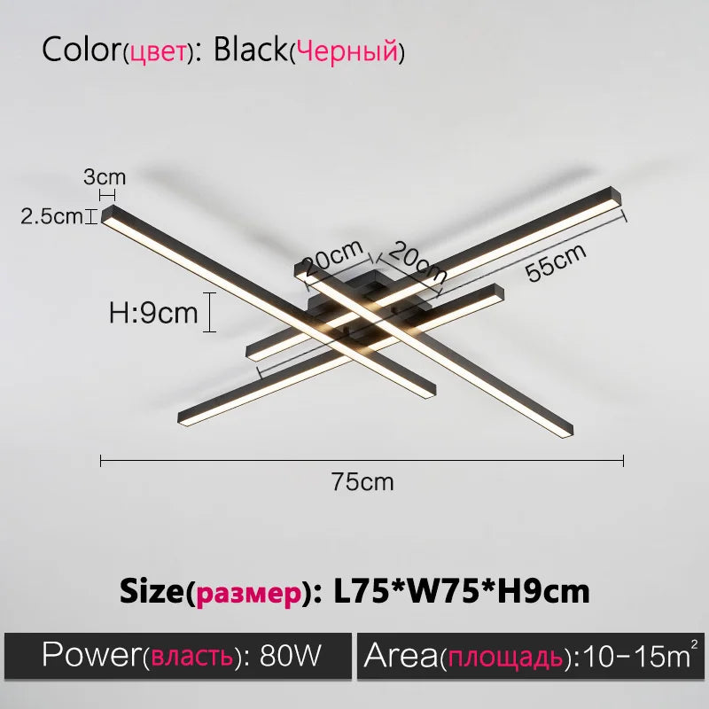 square led ceiling lamp, strip lights, black, white