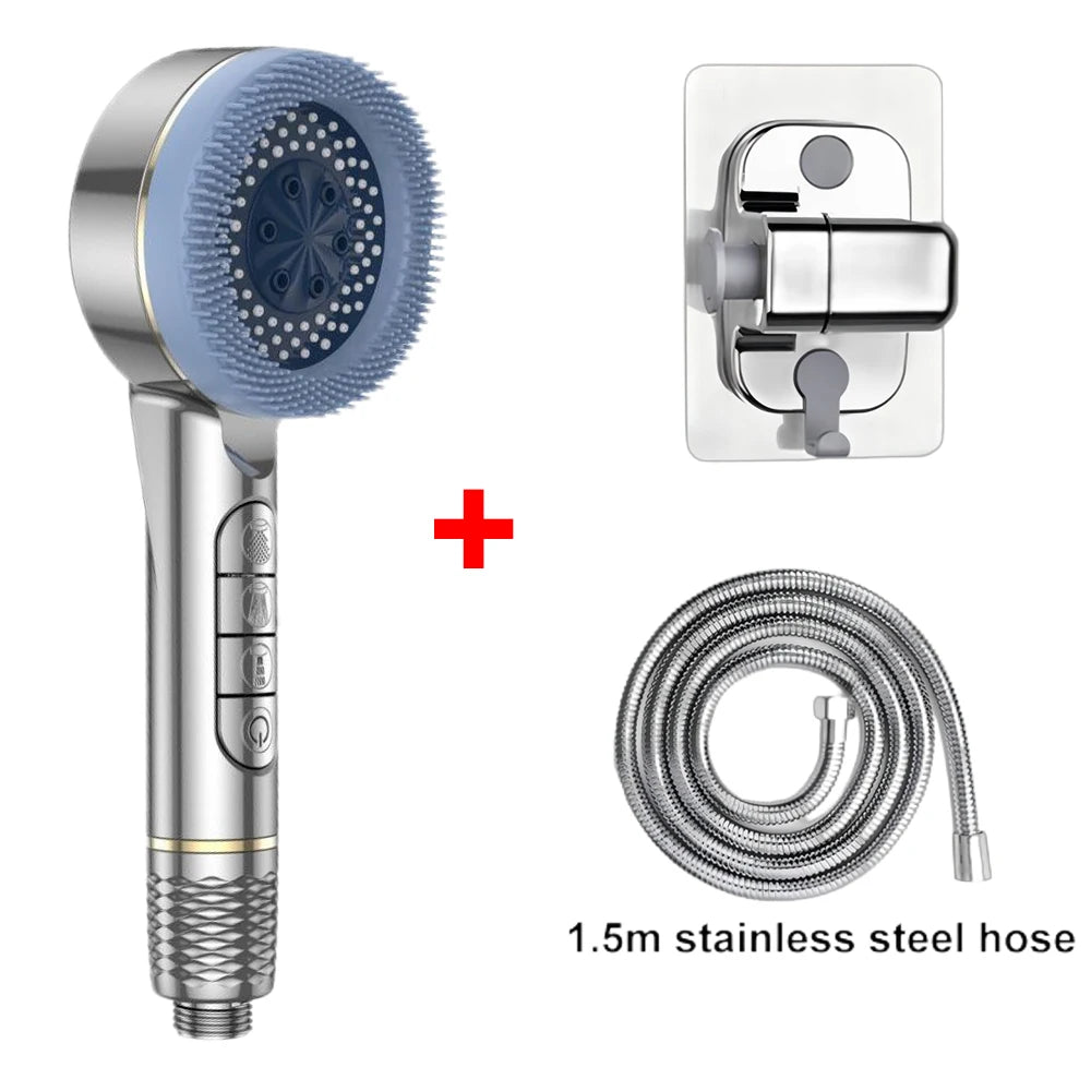4 Modes Shower Head, Silicone Brush, High Pressure, Filter