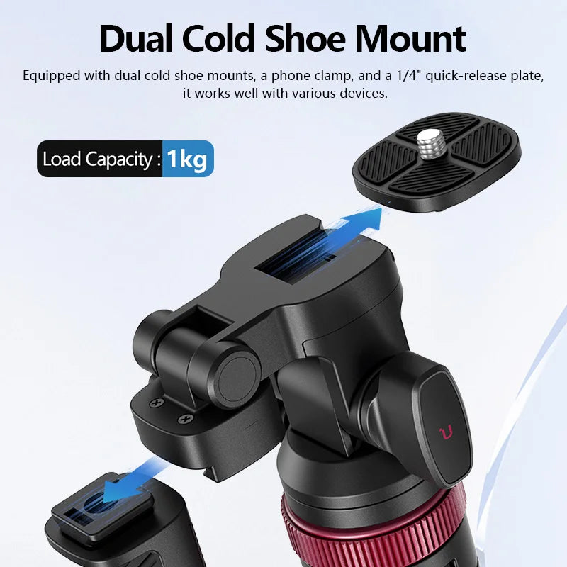 Camera Tripod, Bluetooth Remote, Double Cold Shoe Gimbal