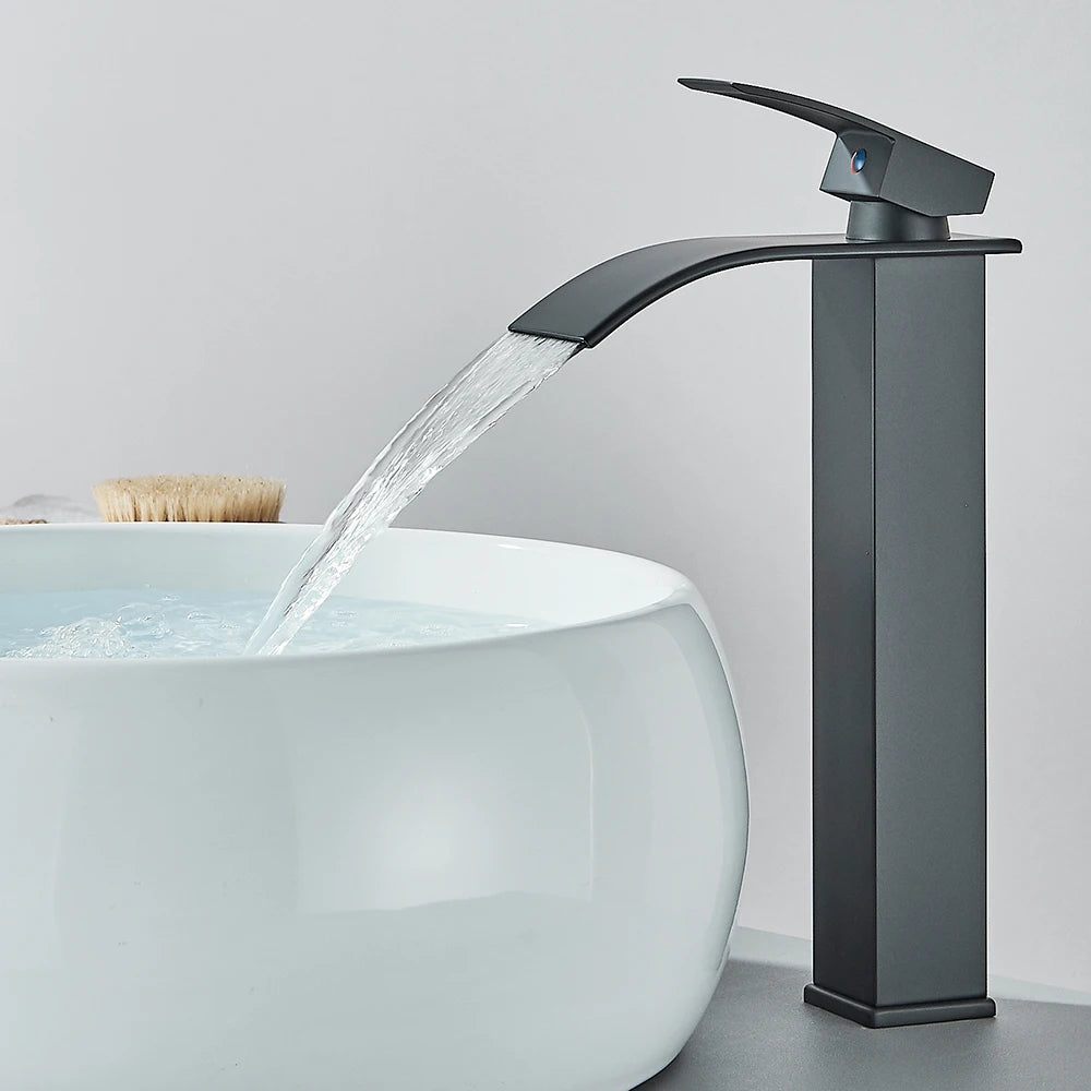 Matte Black Waterfall Basin Faucet Single Handle Mixer