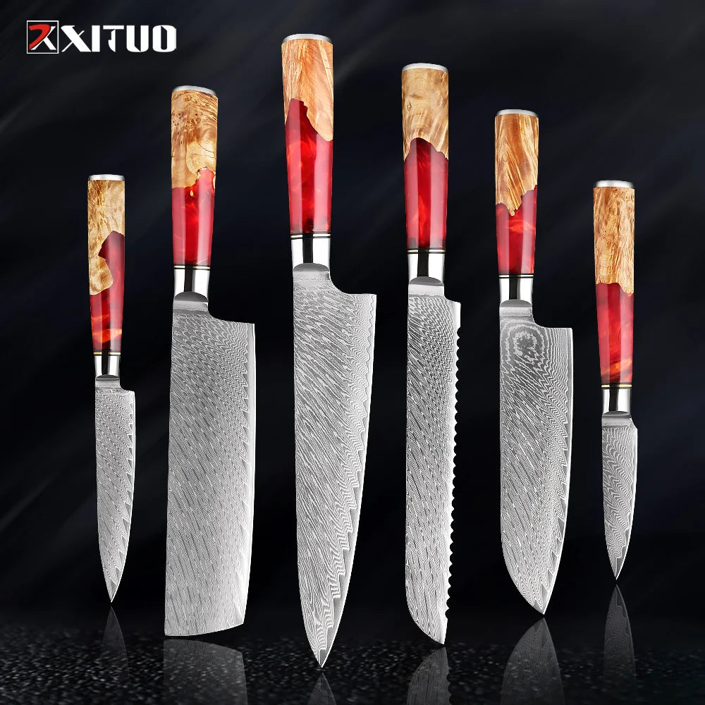 1-9Piece Damascus Steel Kitchen Knives Set
