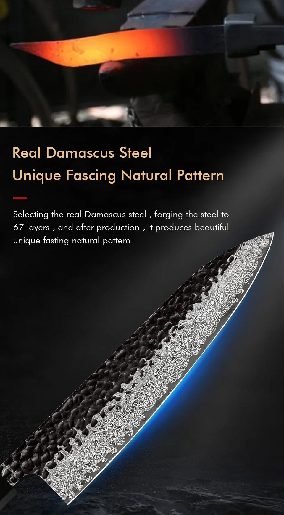 Damascus Steel Kitchen Knives, Japanese Hand Forged