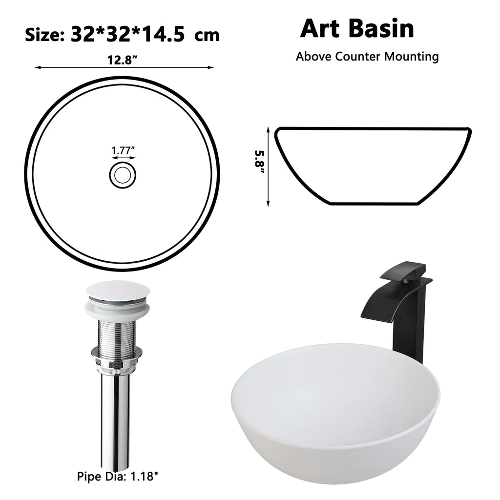 Blue Vessel Sink Deck Mounted, One Handle Faucet, Drain Set