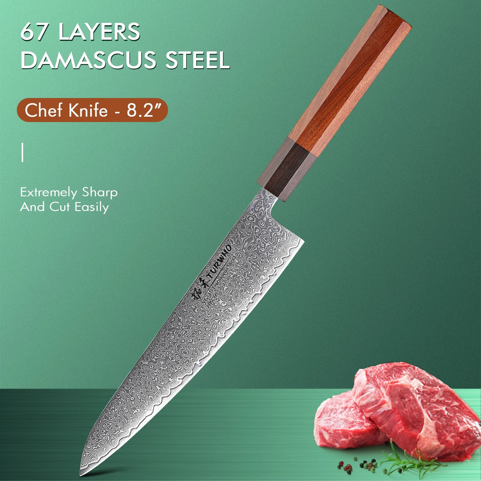 8.2" Japanese Chef Knife Damascus Steel Hand Forged