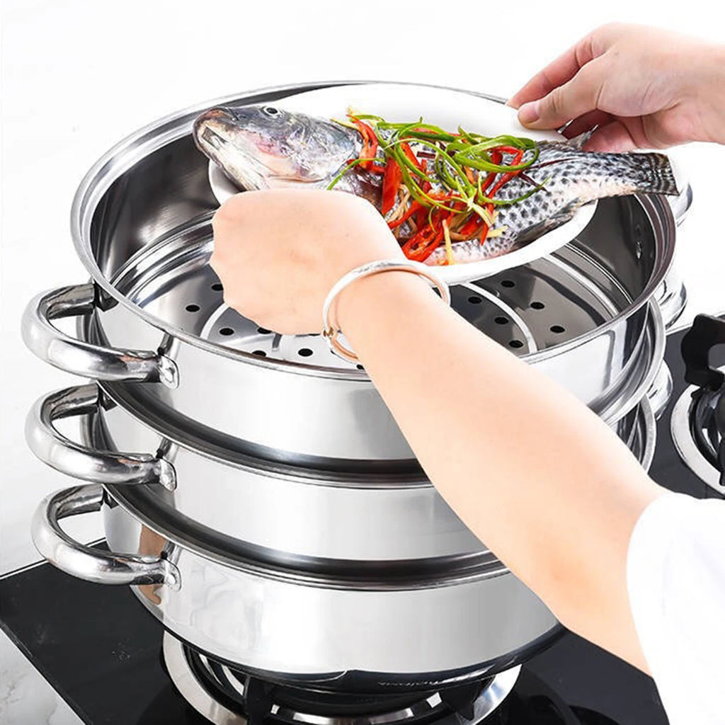 28CM 3-Tier Large Stainless Steel Steam Cooker