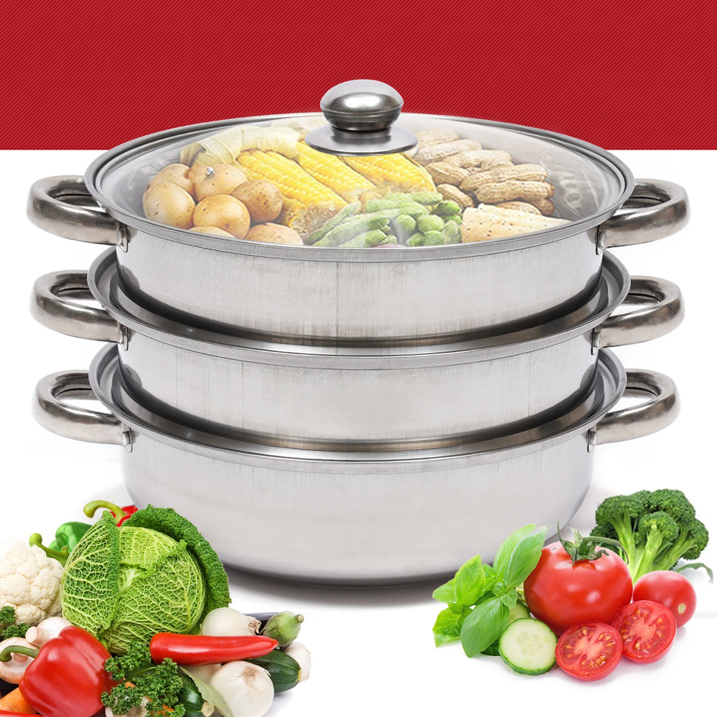 28CM 3-Tier Large Stainless Steel Steam Cooker