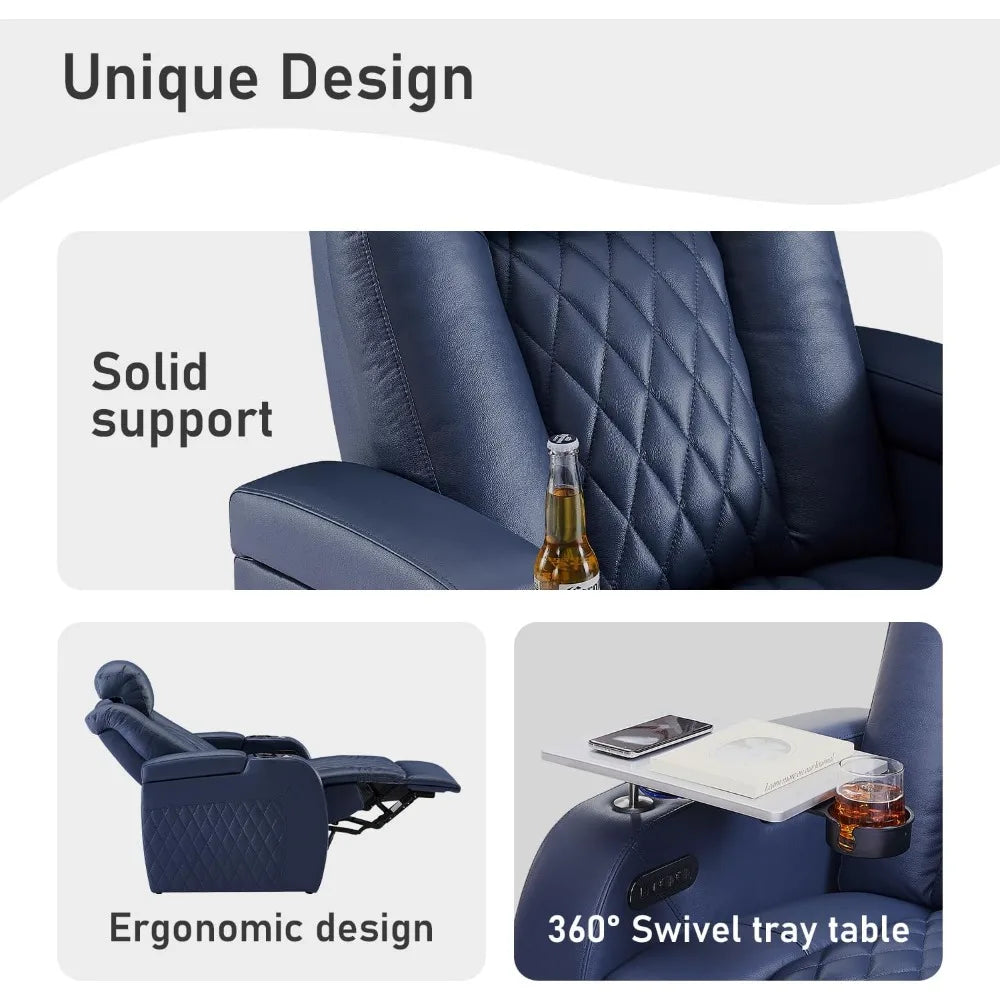 Leather Couch Set, 3 Piece, USB Port, Tray