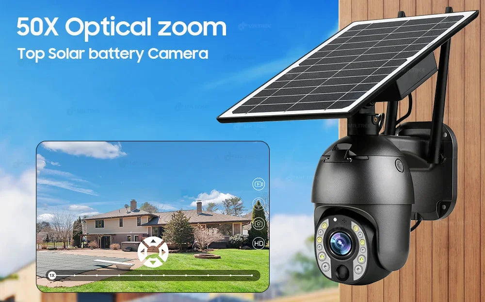 Solar Outdoor Surveillance Camera, 50X Zoom, Humanoid Tracking