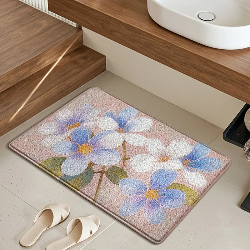 Floral Bath Mat Non-Slip Absorbent Quick Dry