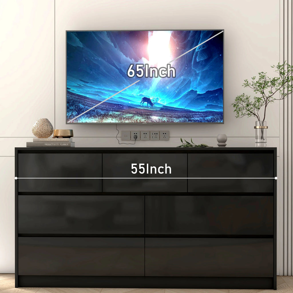 55" 7-Drawer Dresser for Bedroom, High Gloss Drawers